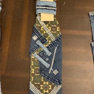 Patchwork Denim Jeans Junk Tie HANDMADE